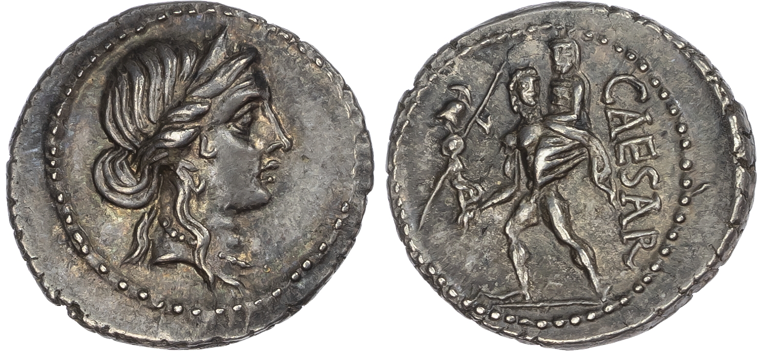 Julius Caesar (47/6 BC) AR Denarius, African mint, 3.74g.