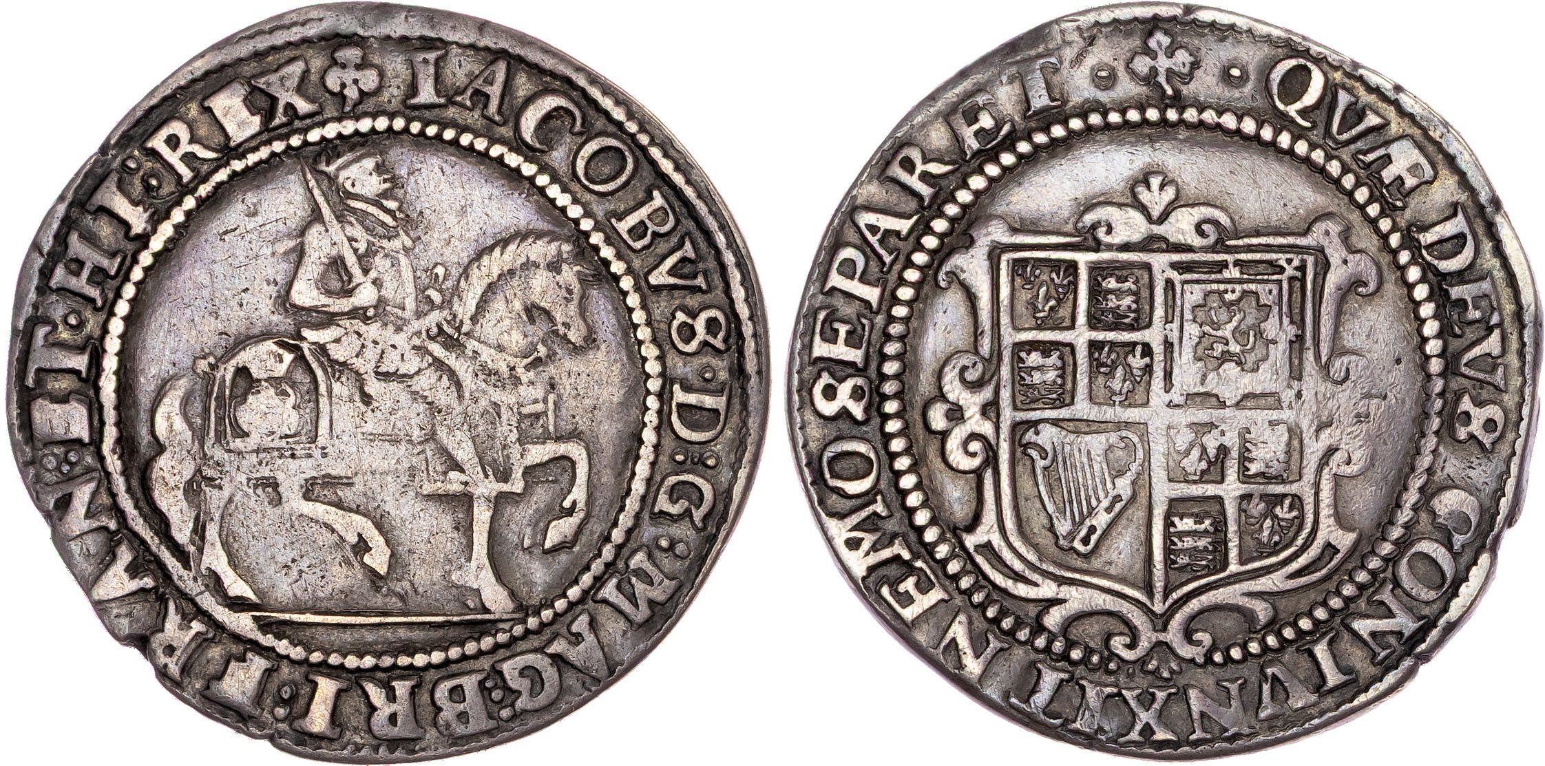 James I (1603-1625) Halfcrown, third coinage, mintmark lis (1623-24) both sides.