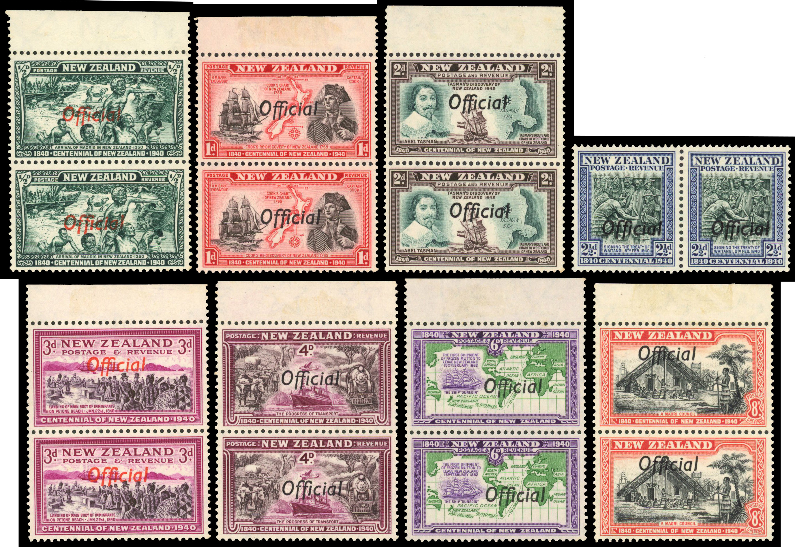 NZ SG O141a-149a pairs mint