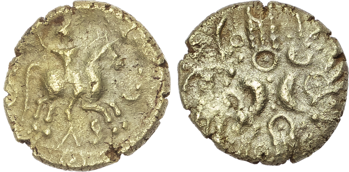 Catuvellauni, Tasciovanus (c. 25 BC – AD 10) AV Stater, ‘Tasciovanos Warrior, series B’ type, 5.16g.