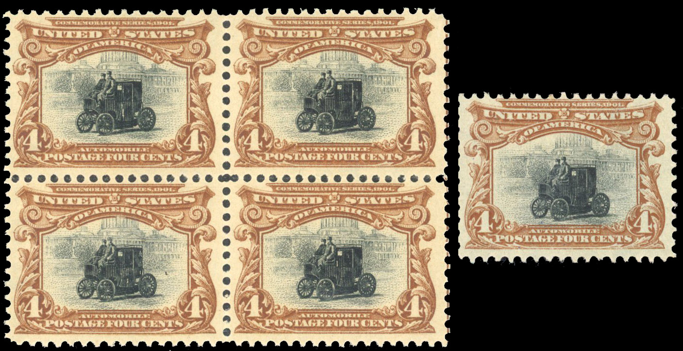 USA 1901 4c Automobile block of four mint