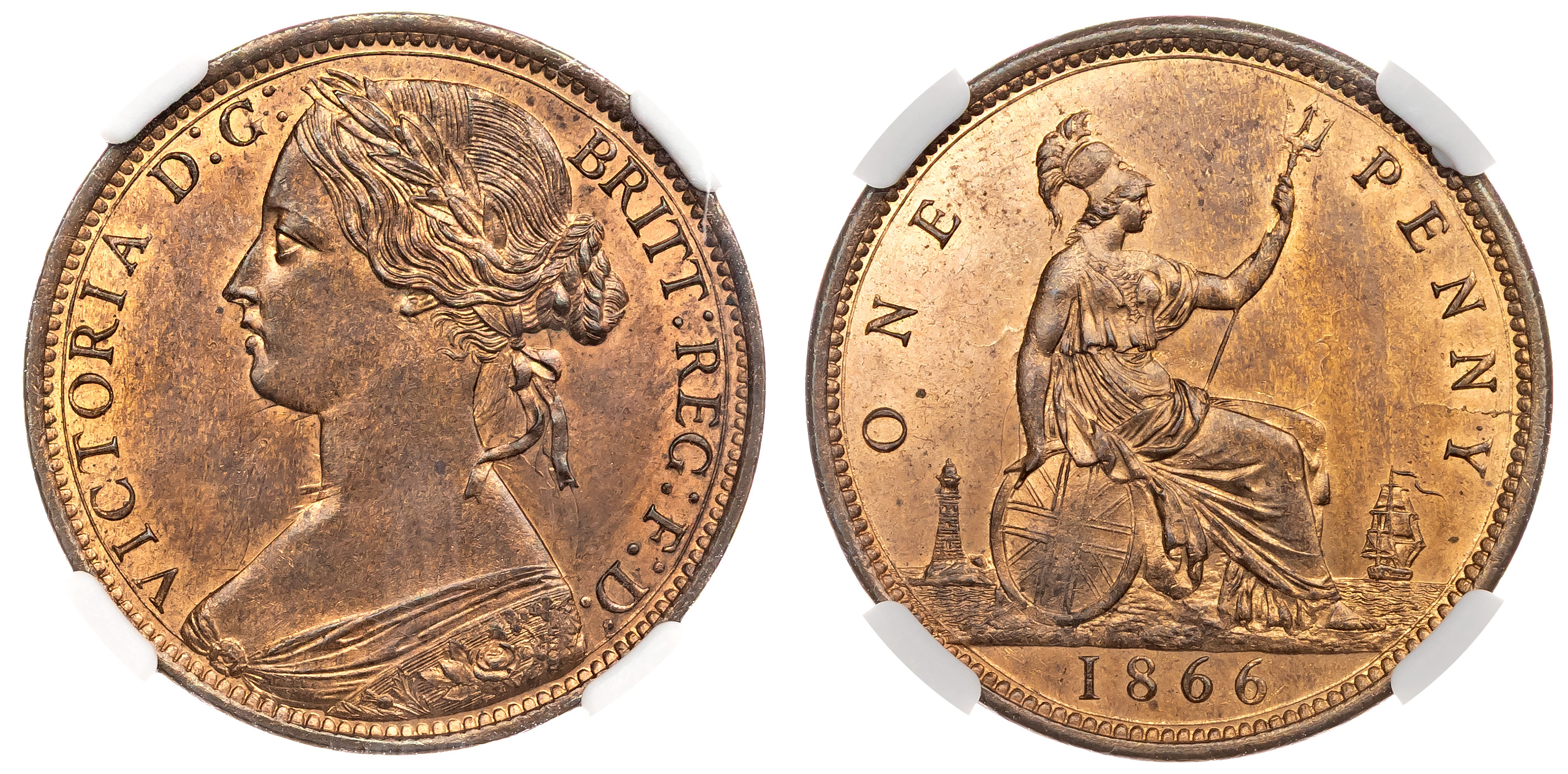 Victoria (1837-1901), Penny, 1866. NGC MS64RB