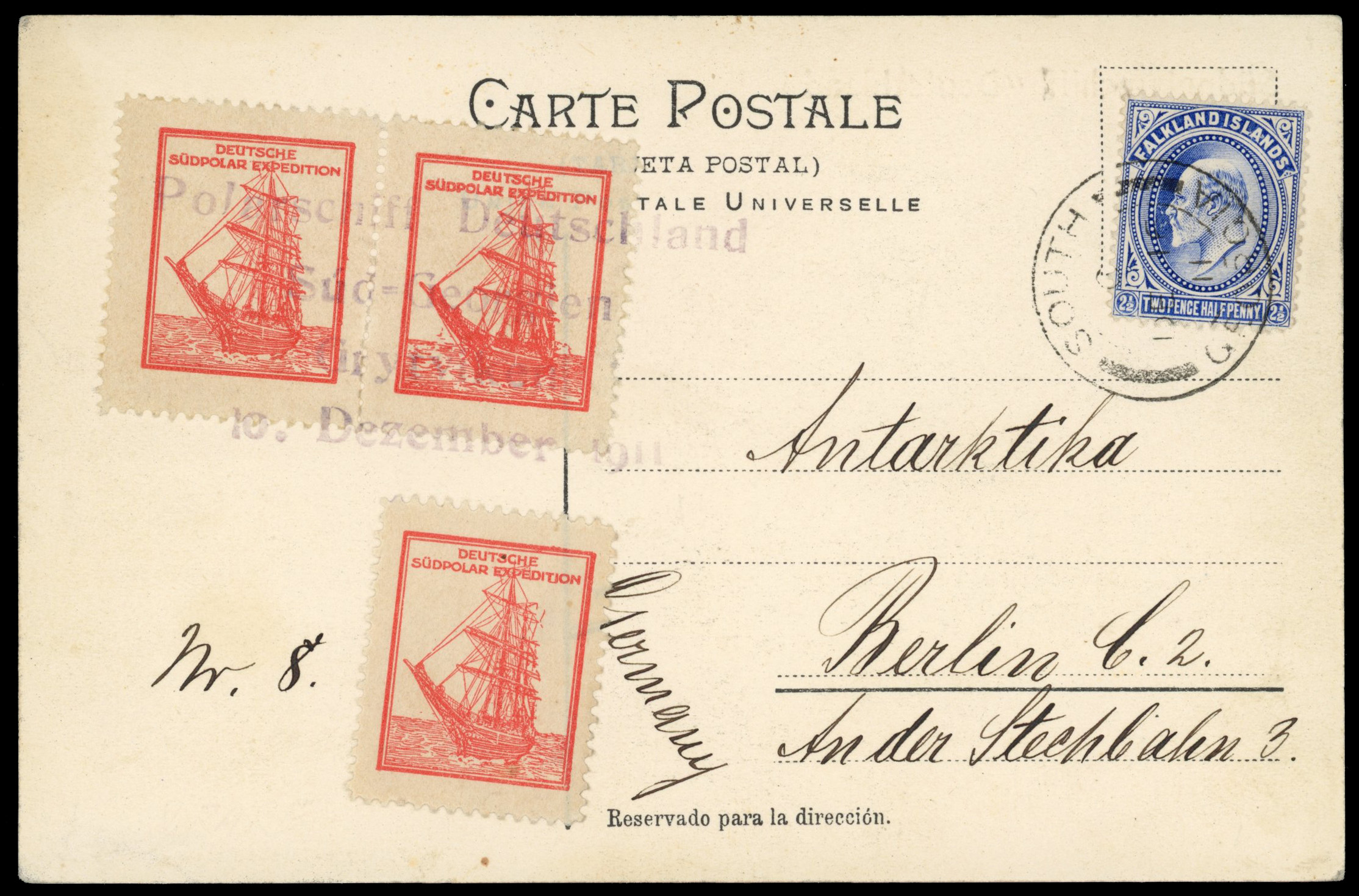 Falkland Islands Dependencies SG Z17 1911 German South Polar Expedition card