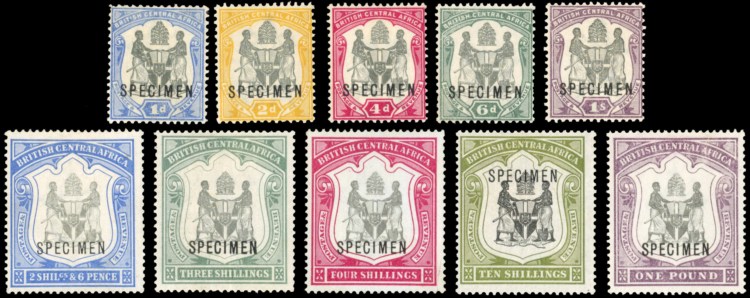 Nyasaland SG 43s-51s 1897 set to £1 Specimen