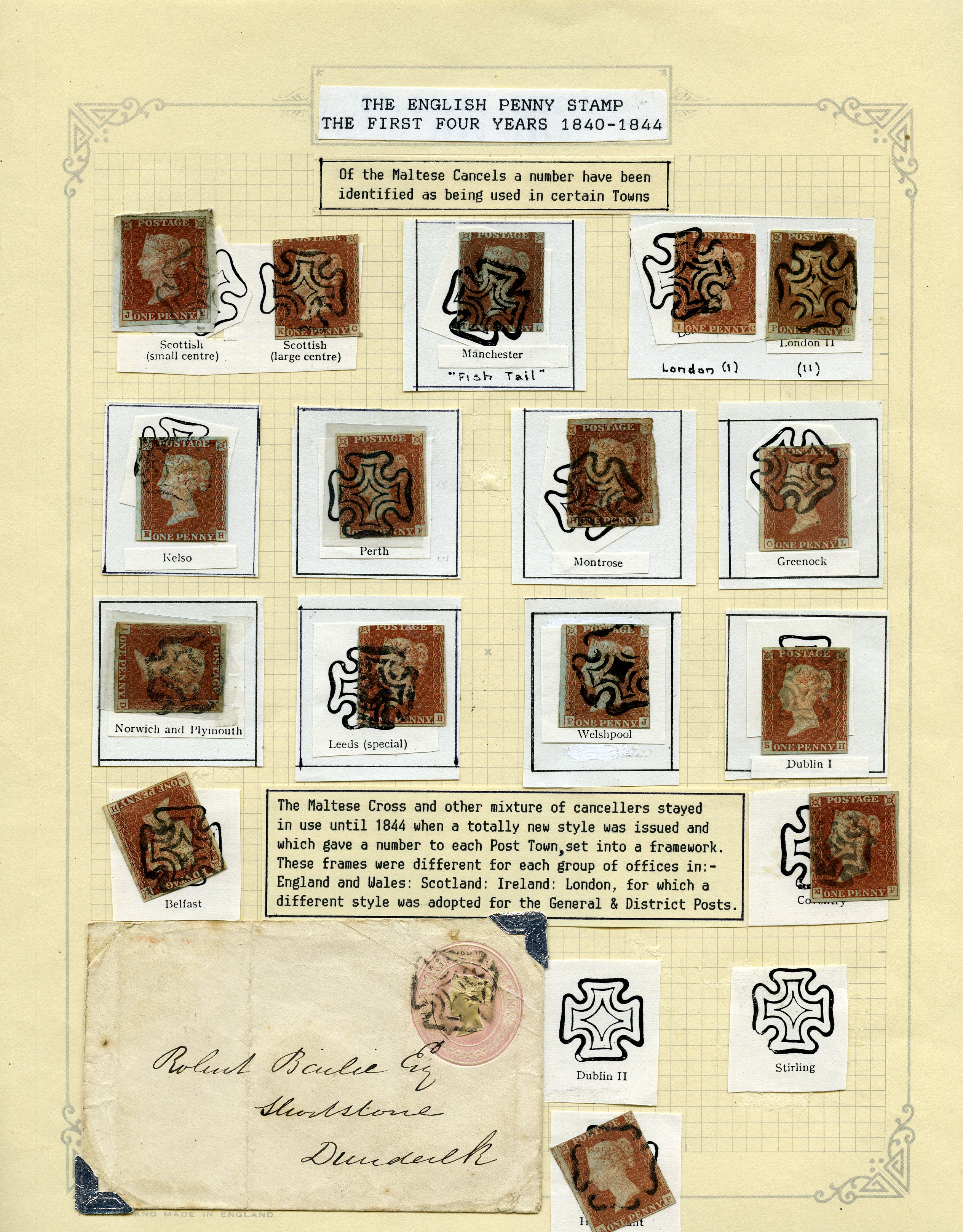 1841 1d red-brown selection of black MCs...