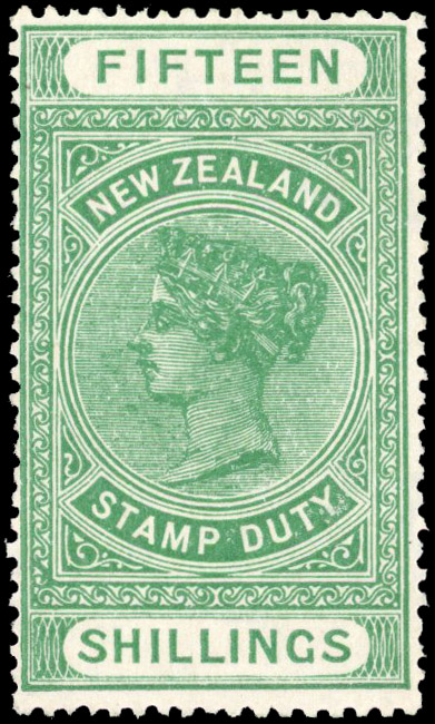 New Zealand 1924 postal fiscal 15s green Jones paper