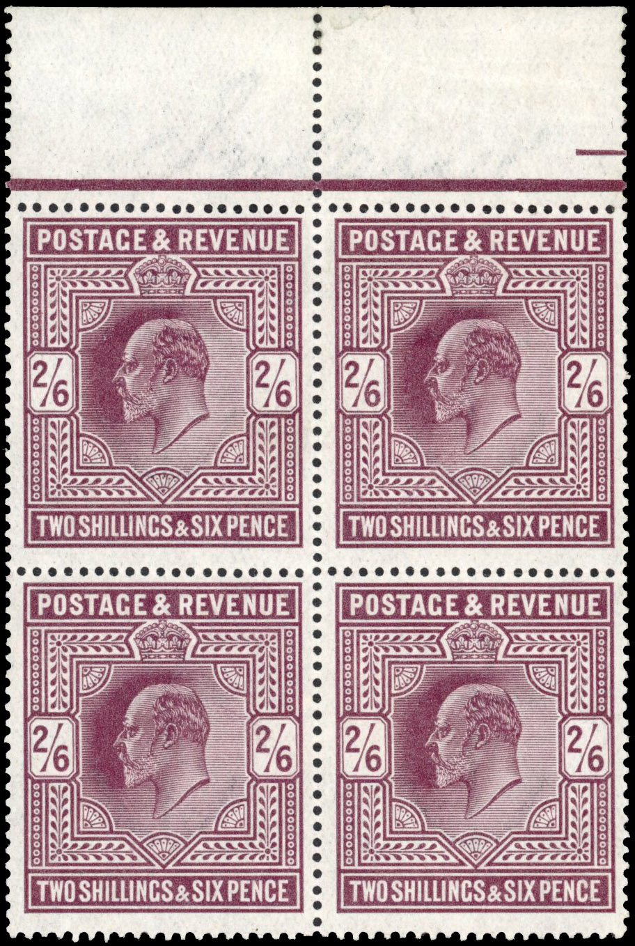 GB SG 317 1911 2s6d dark purple block of four mint