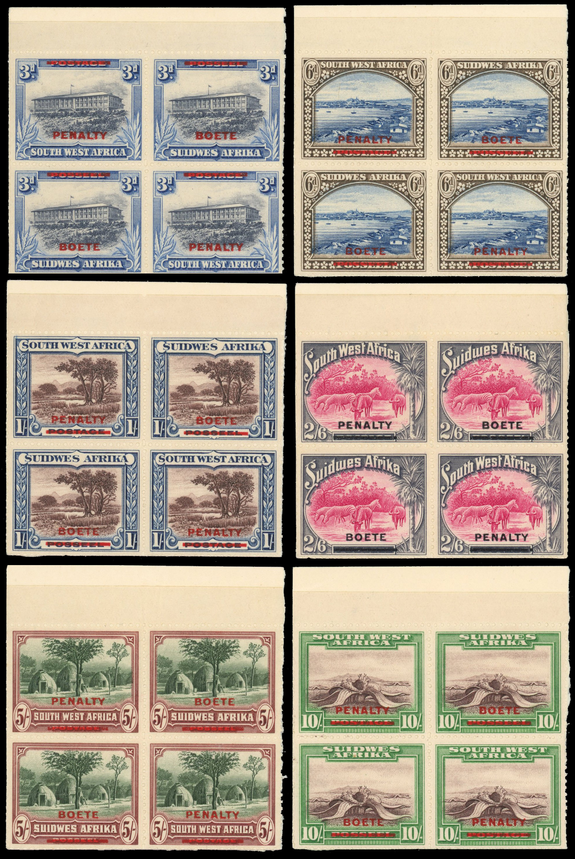 SWA Boete/Penalty mint blocks perf & imperf ex BW archive. 