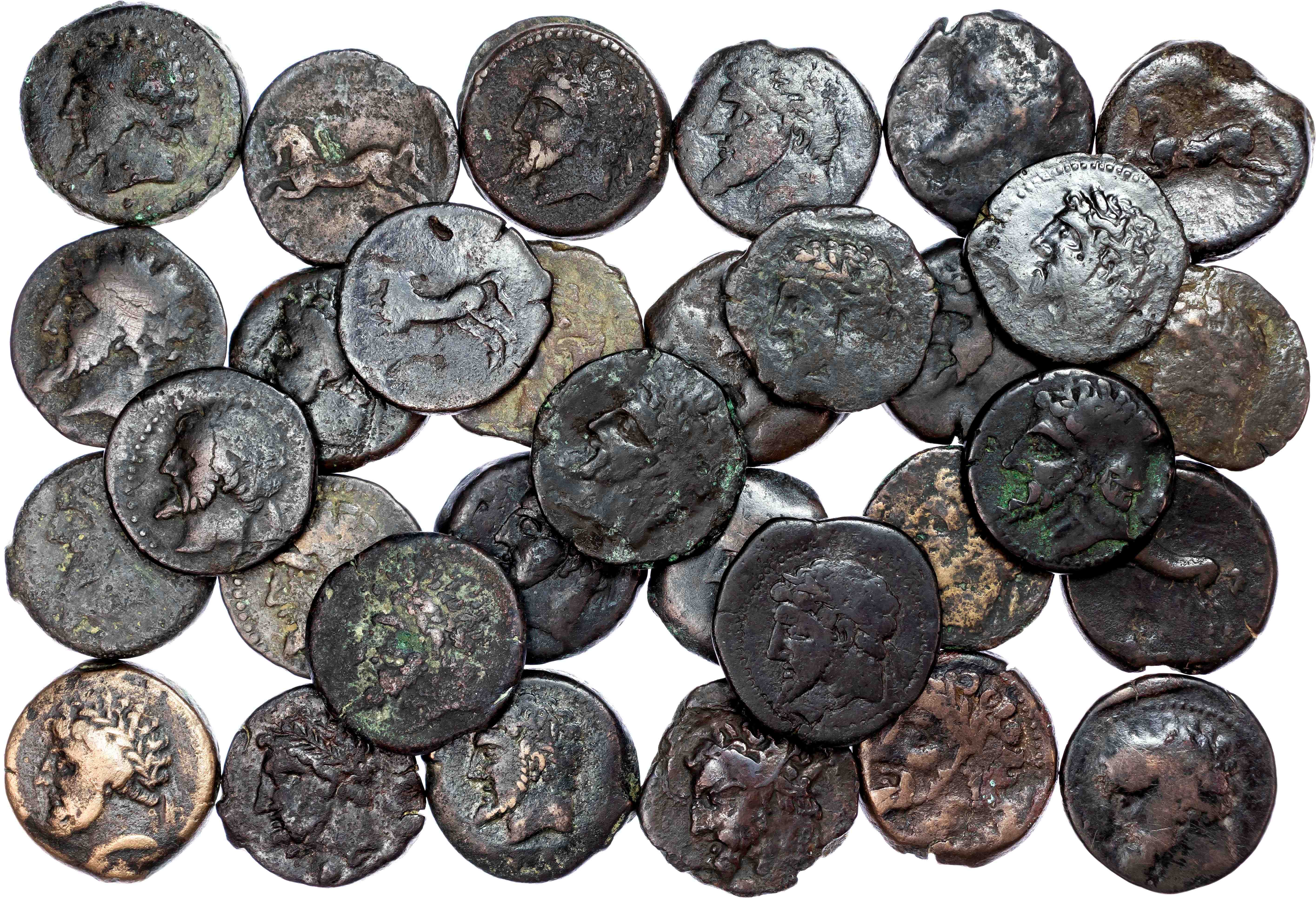 Numidia, Massinissa or Micipsa (c. 203-148 BC or 148-118 BC) Group of 32 AE Units, Varying weights. 