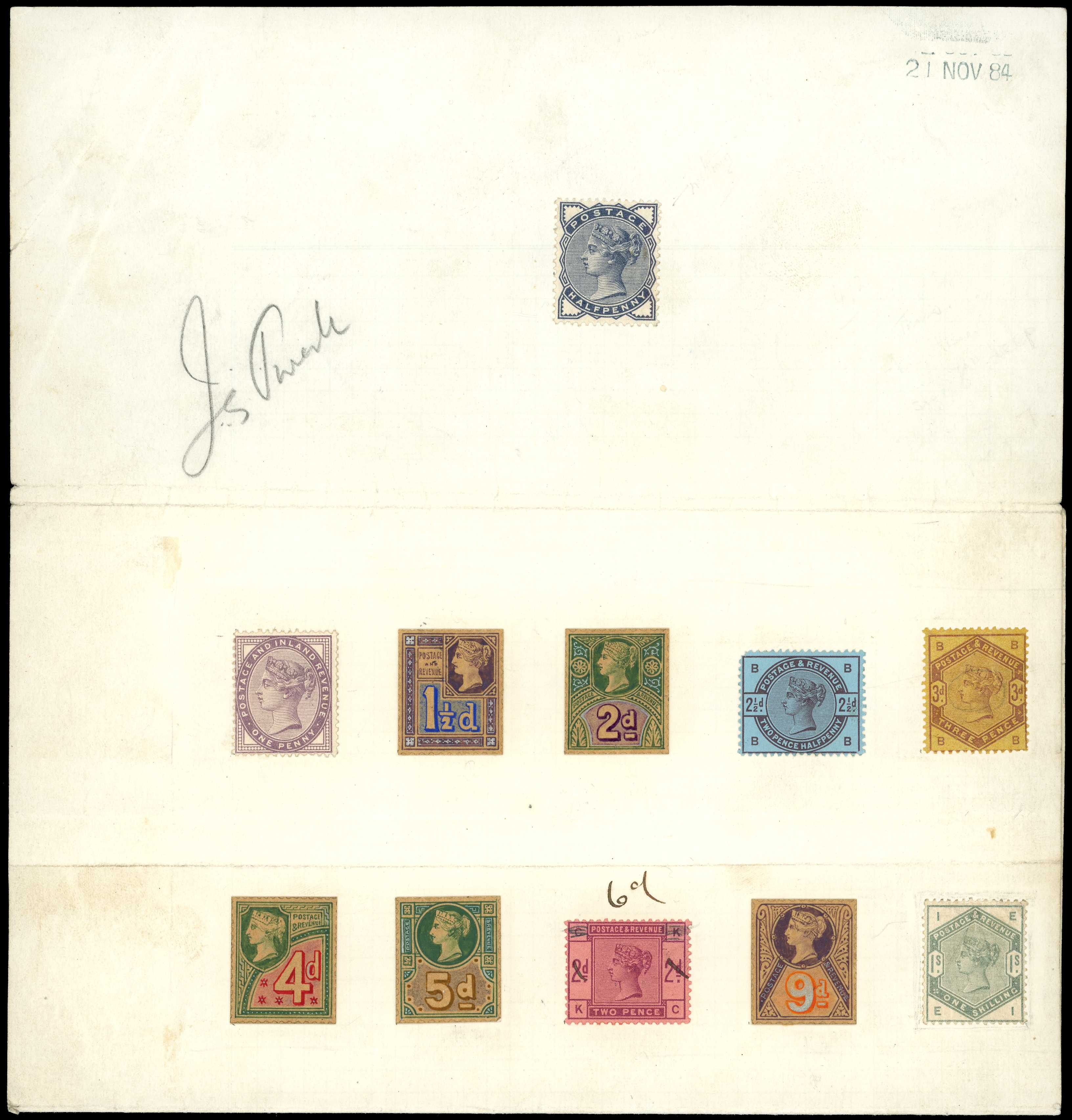 1884 De La Rue Record book page...