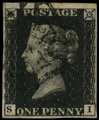 1840 1d black Plate 9 (SI), four close to...