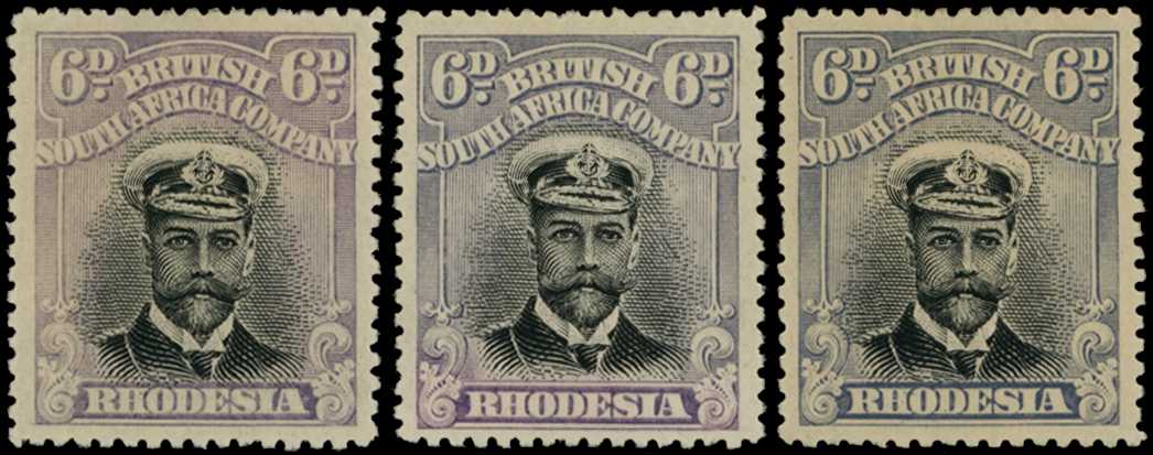 1913-7 6d Head Die I, perf 15. Three examples...