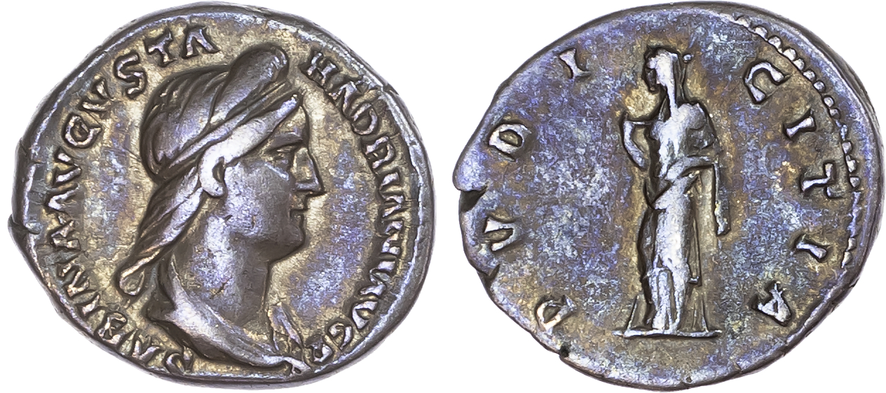 Sabina (Wife of Hadrian) AR Denarius, Rome, AD 136, 3.21g.