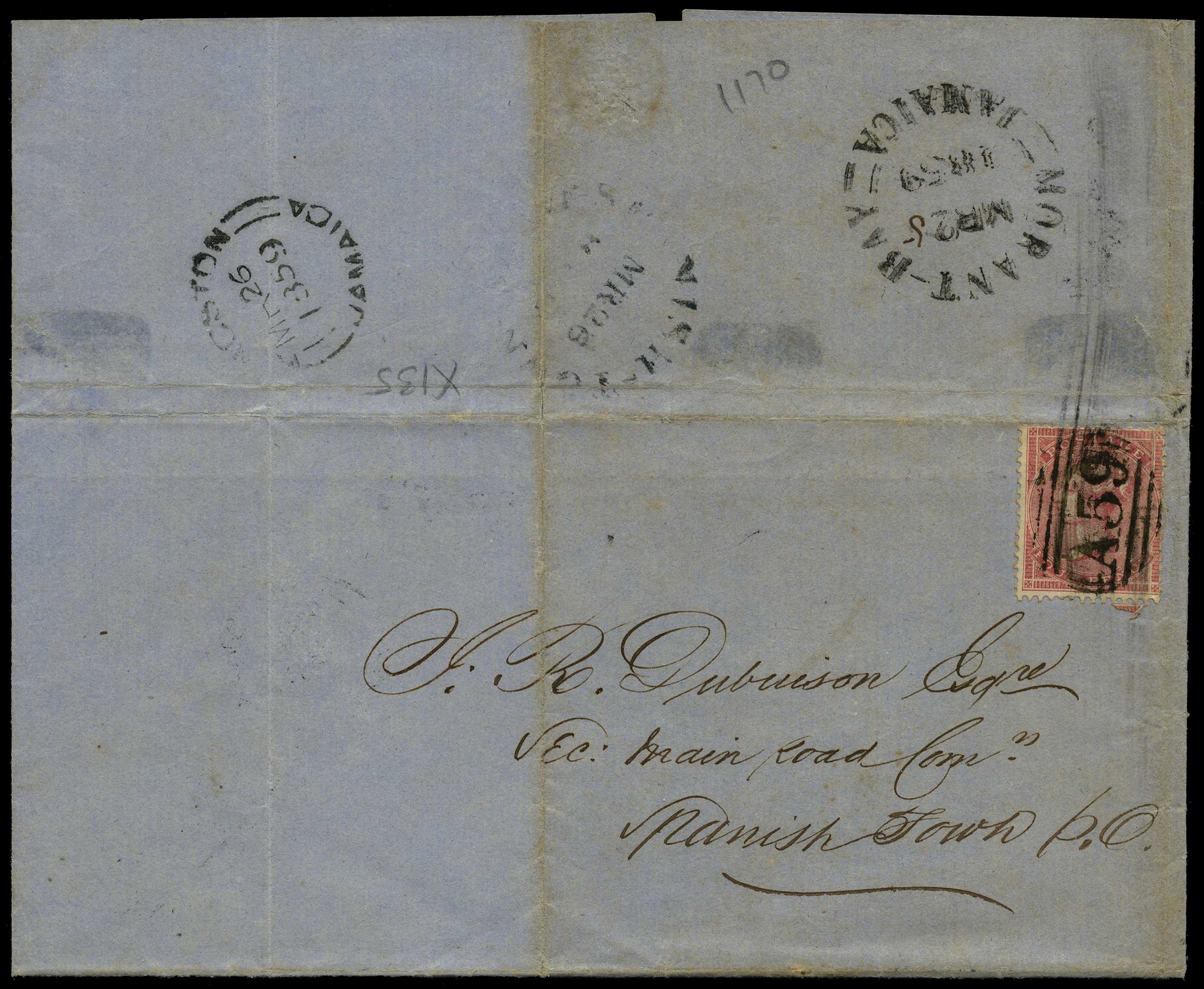 GB USED ABROAD: 1859 Morant Bay “A59” numeral...
