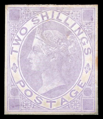 1867 2s Die proof printed in mauve on white glazed card cut to size