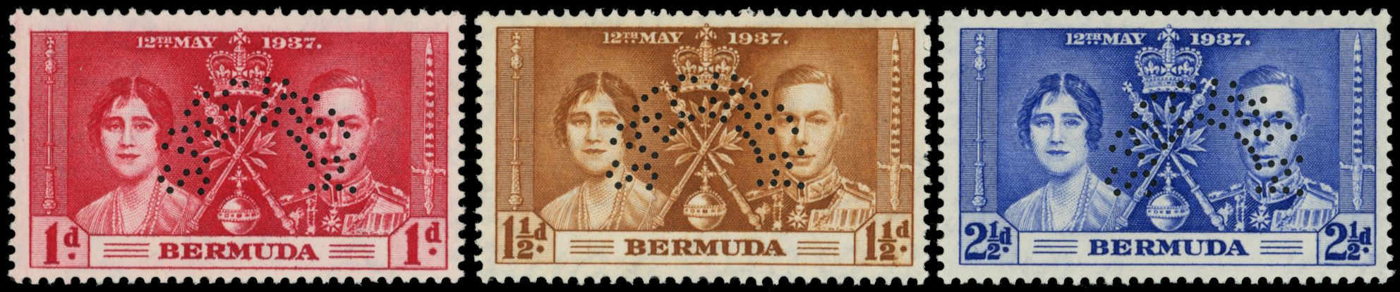 1937 Coronation set of 3 perforated...