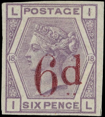 1883 6d on 6d Lilac Pl.18. Imperforate imprimatur
