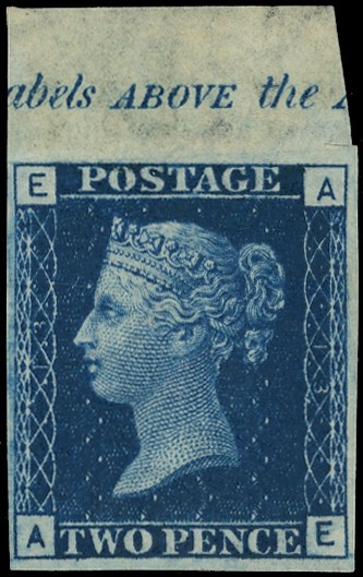 1858-69 2d blue Plate 12 (TF) imperforate imprimatur, fine unused, scarce. SG 45, Spec...