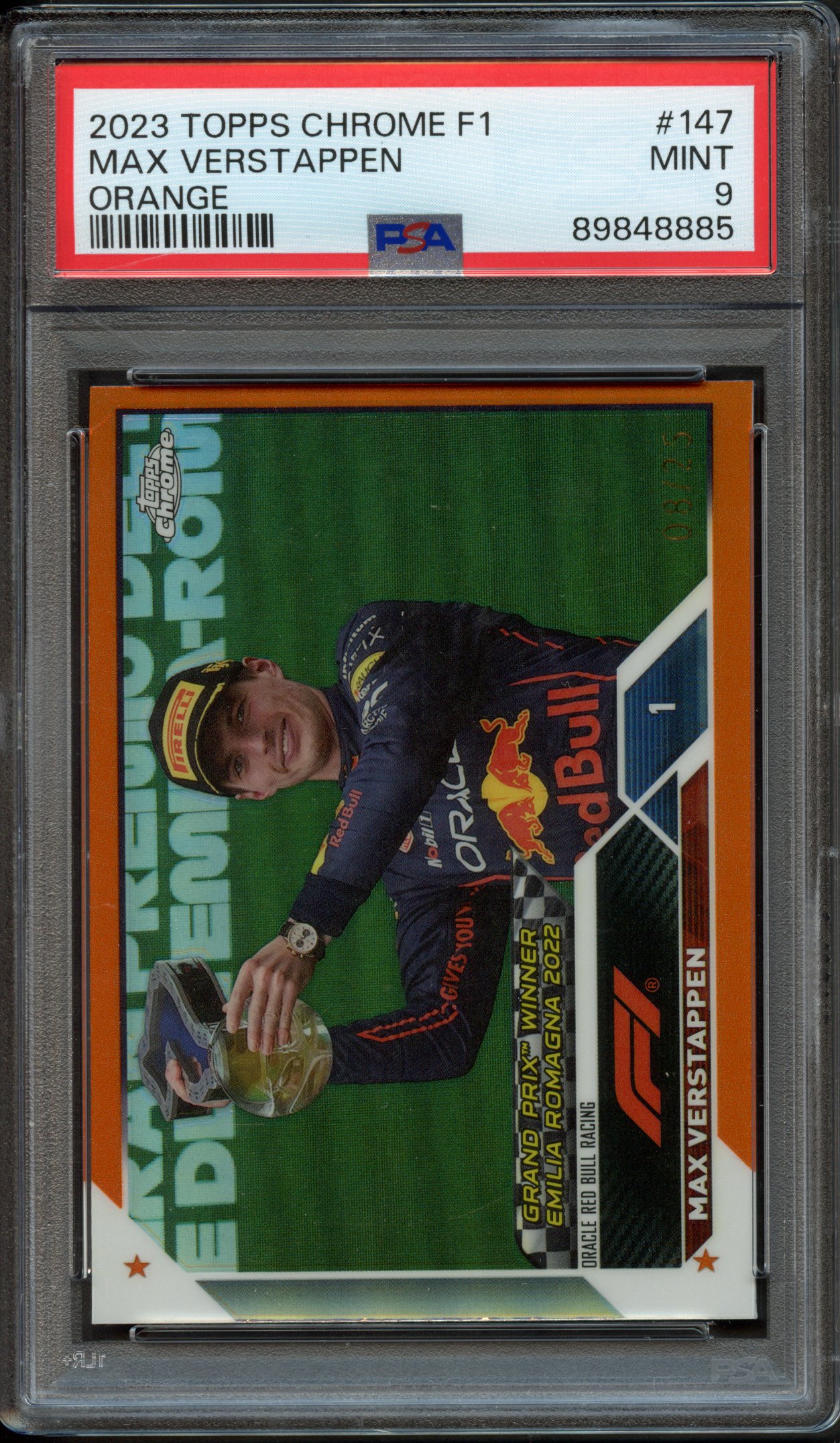 <p>PSA 9 2023 Topps Chrome F1 Max Verstappen Orange #147</p>