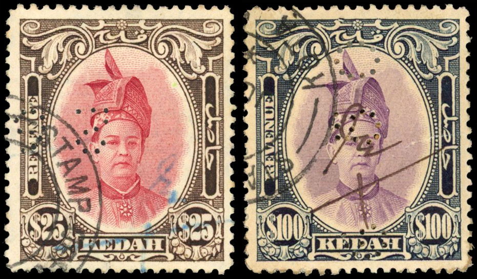 Kedah Revenue 1950 Sultan $25 and $100 used