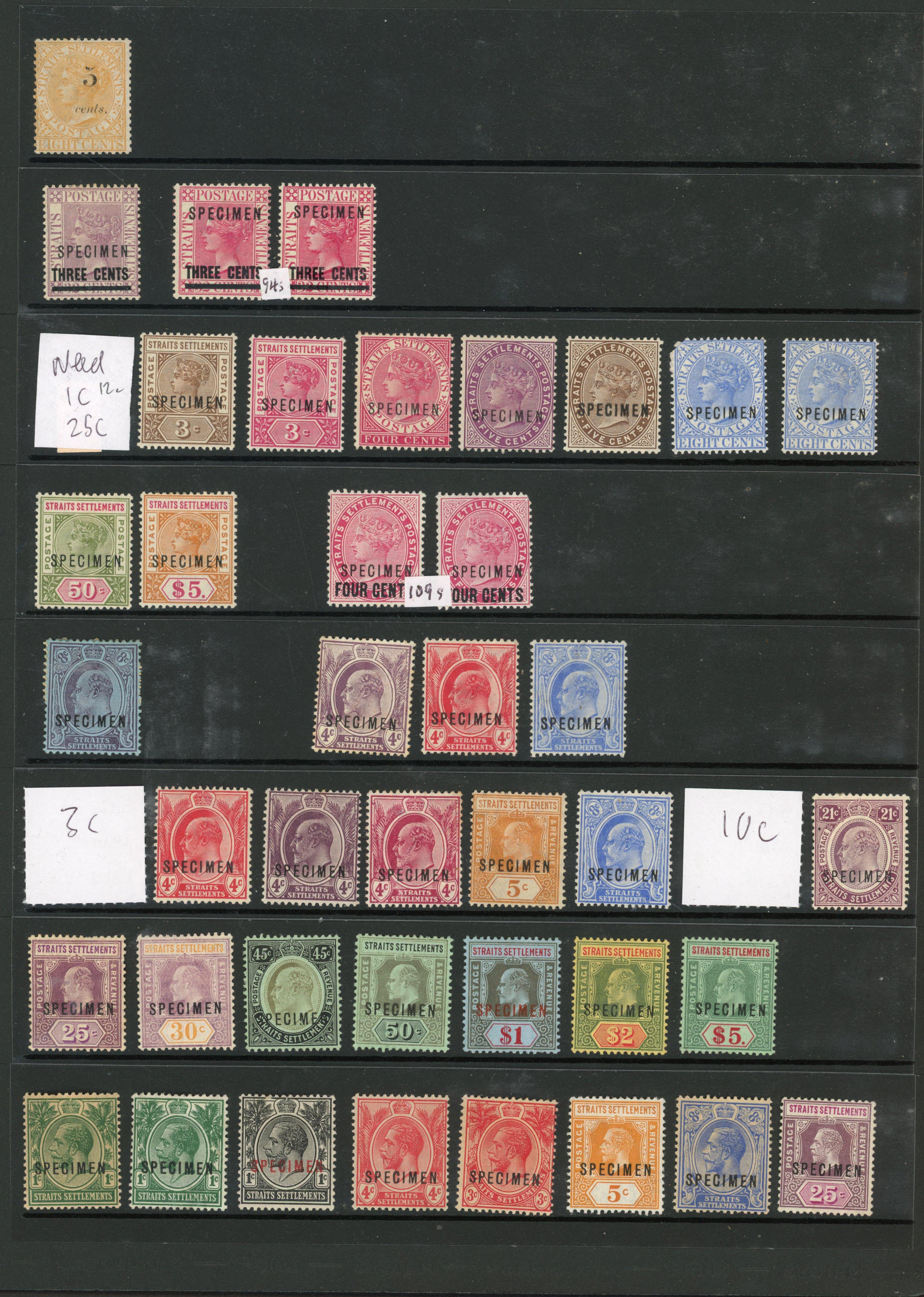 Malaya Straits QV/KGV Specimen range