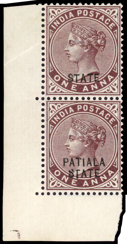 SG 16a PATIALA Omitted in pair with normal mint. 