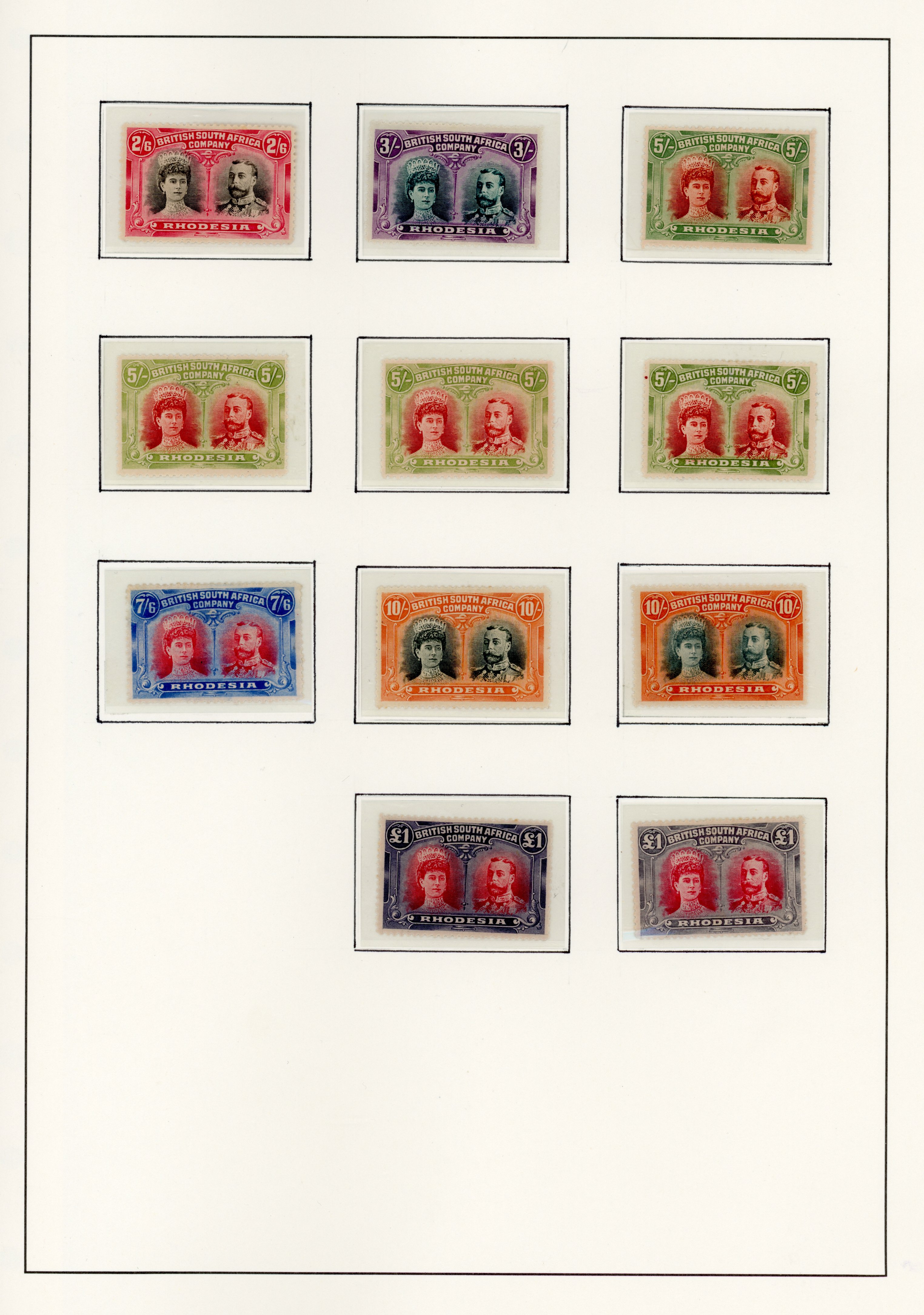 Rhodesia SG 119/166a 1910-13 Double Heads collection mint