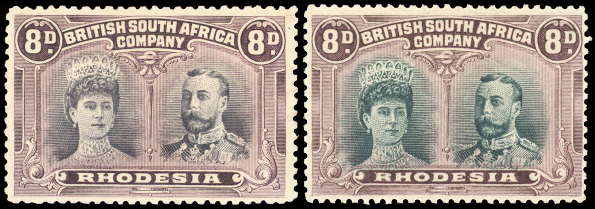 Rhodesia 1910-13 8d perf 14 x2