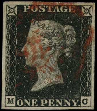 1840 1d black, Plate 1a (MC), large even...