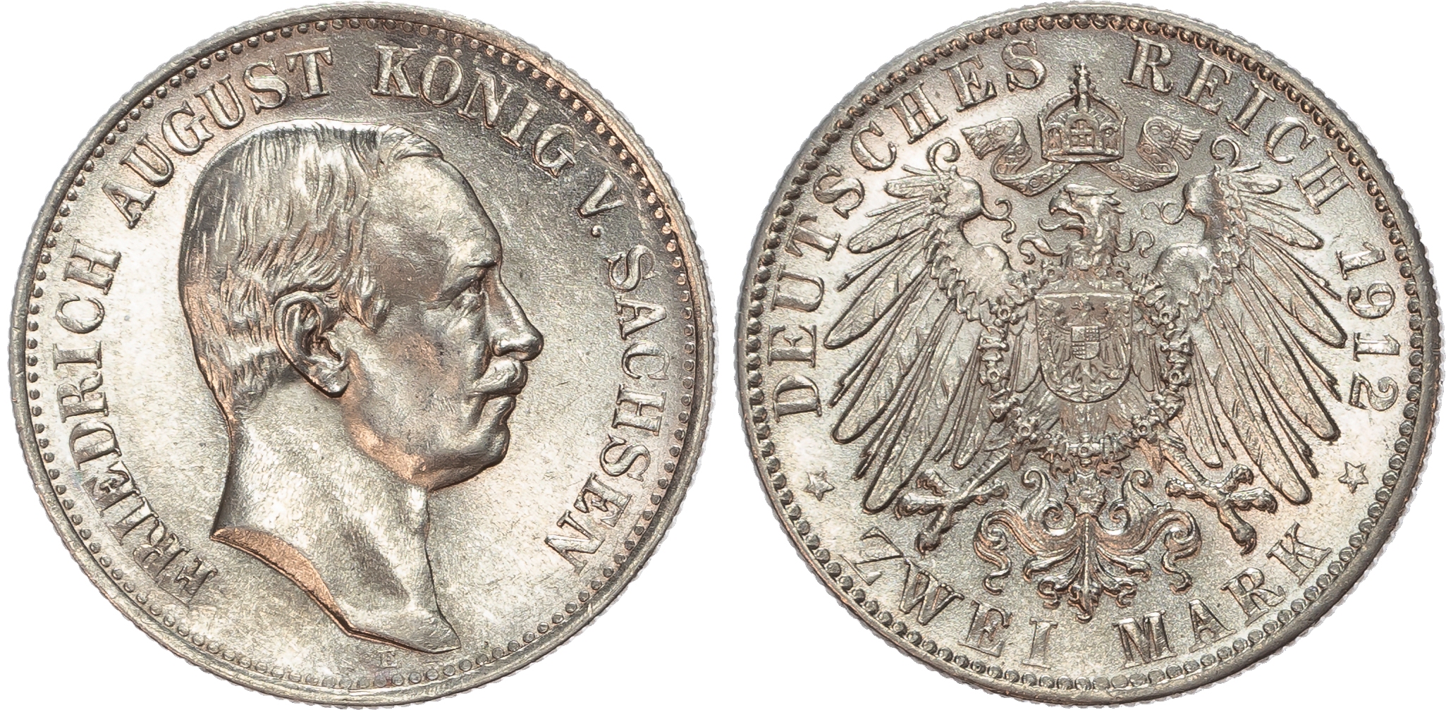 Germany, Saxony, Friedrich August III (1904-1918), silver 2 Marks (5).