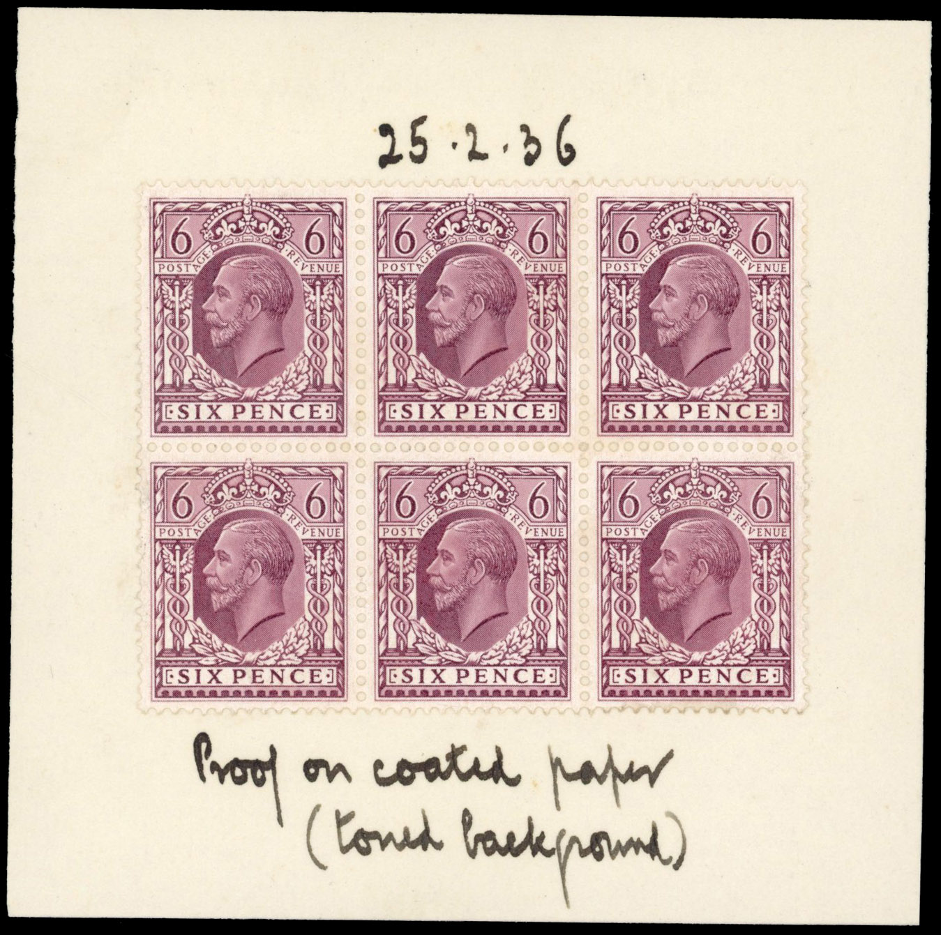 Great Britain 1935 Photogravure 6d purple unissued block of 6