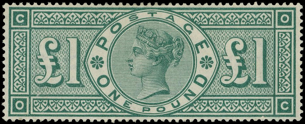 GB: 1891 £1 green, good facial appearance, vertical crease at right otherwise fresh large part o.g. SG 212