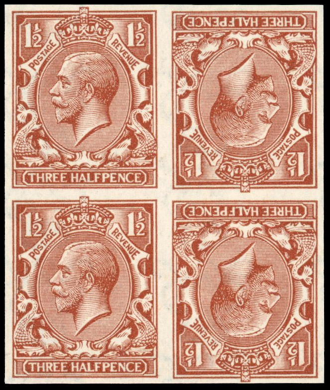 Great Britain 1912 1½d Red-brown, Tête-bêche Block of Four, BPMA Imprimatur, SG 362