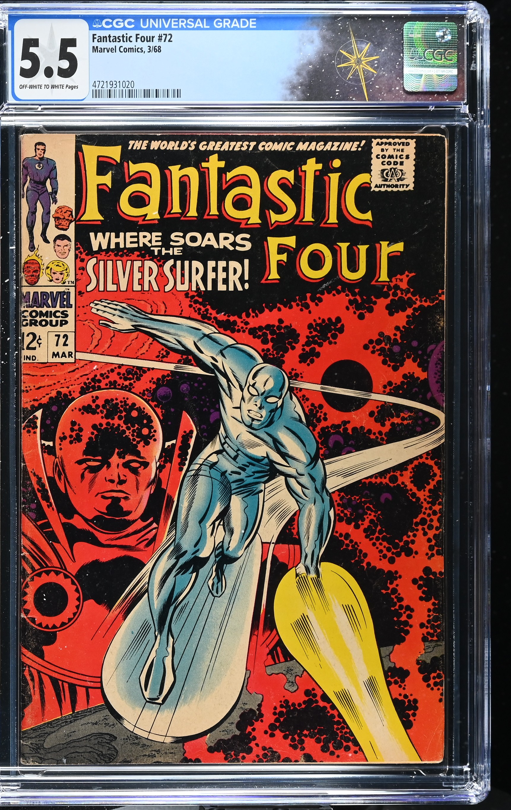 Fantastic Four #72 CGC 5.5 Iconic Silver Surfer Cover by Jack Kirby (Marvel Comics, 1968) Off-White to White Pages
