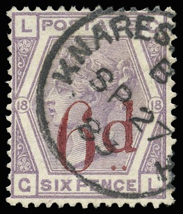 1883 6d on 6d Lilac Pl.18. Very fine...