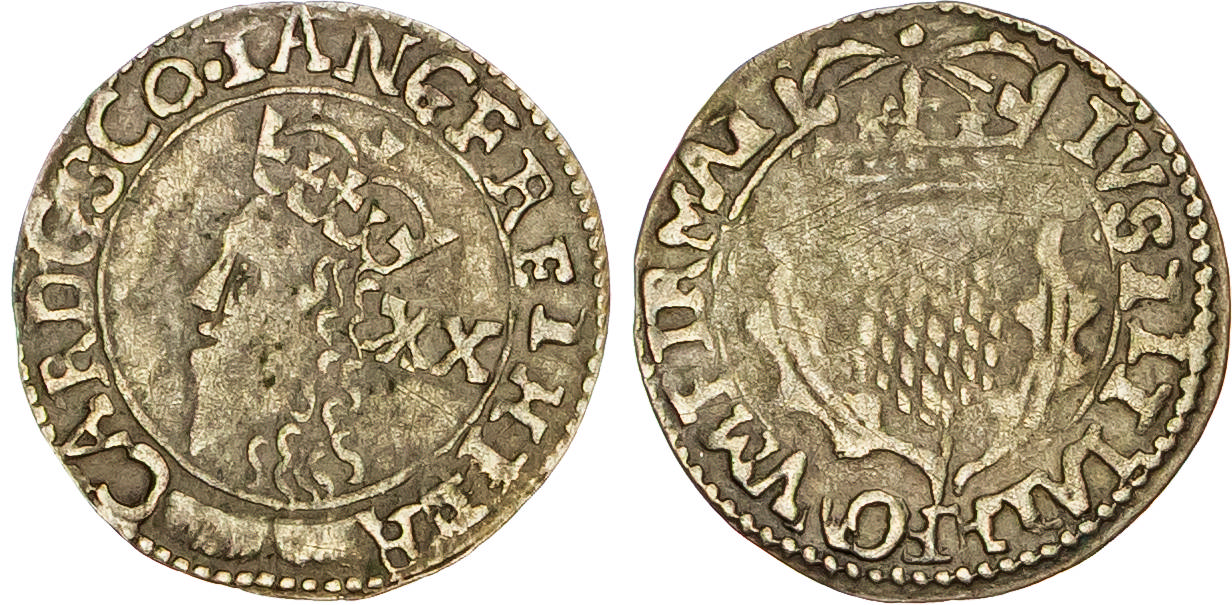 Scotland, Charles I (1625-1649), BI Twenty Pence, Third Coinage (1637-42), Type V (Falconer’s Anonymous Issue).