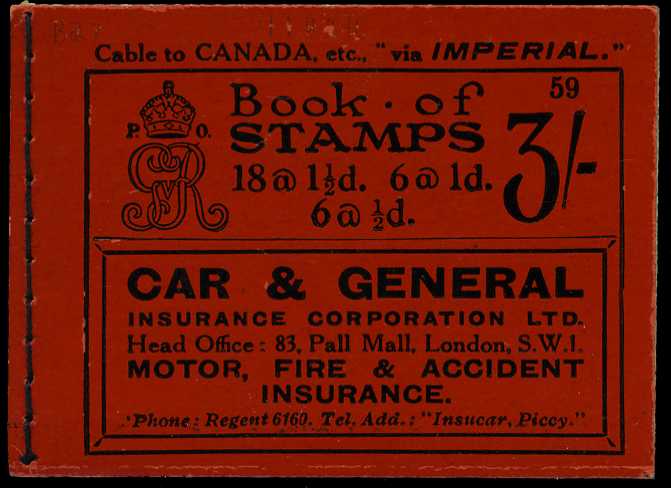 1924 (June) 3/- booklet (#59), two 1½d panes...