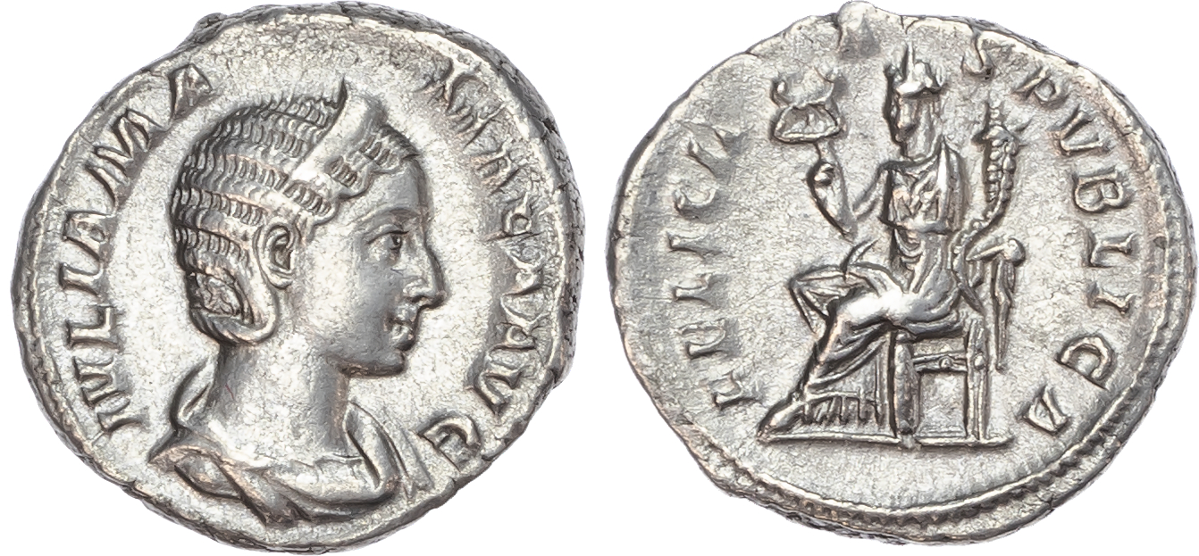Julia Mamaea, mother of Severus Alexander (AD 222-235) AR Denarius, mint of Rome, AD 228 3.36g.