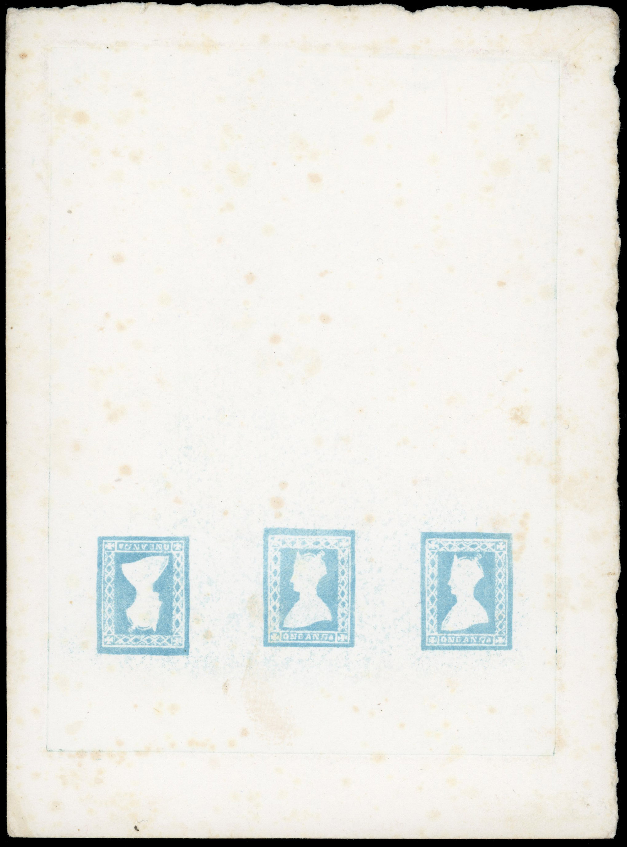 India 1922 1a Queen with Gothic Crown essay in sky-blue sheet