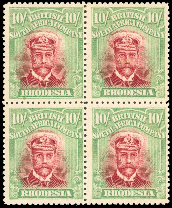Rhodesia 10/- SG 253 block mint