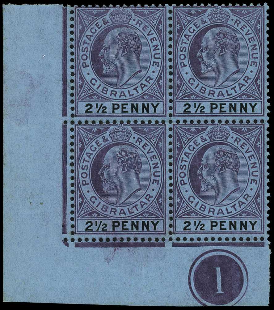 Gibraltar 1907 2½d large '2' block mint