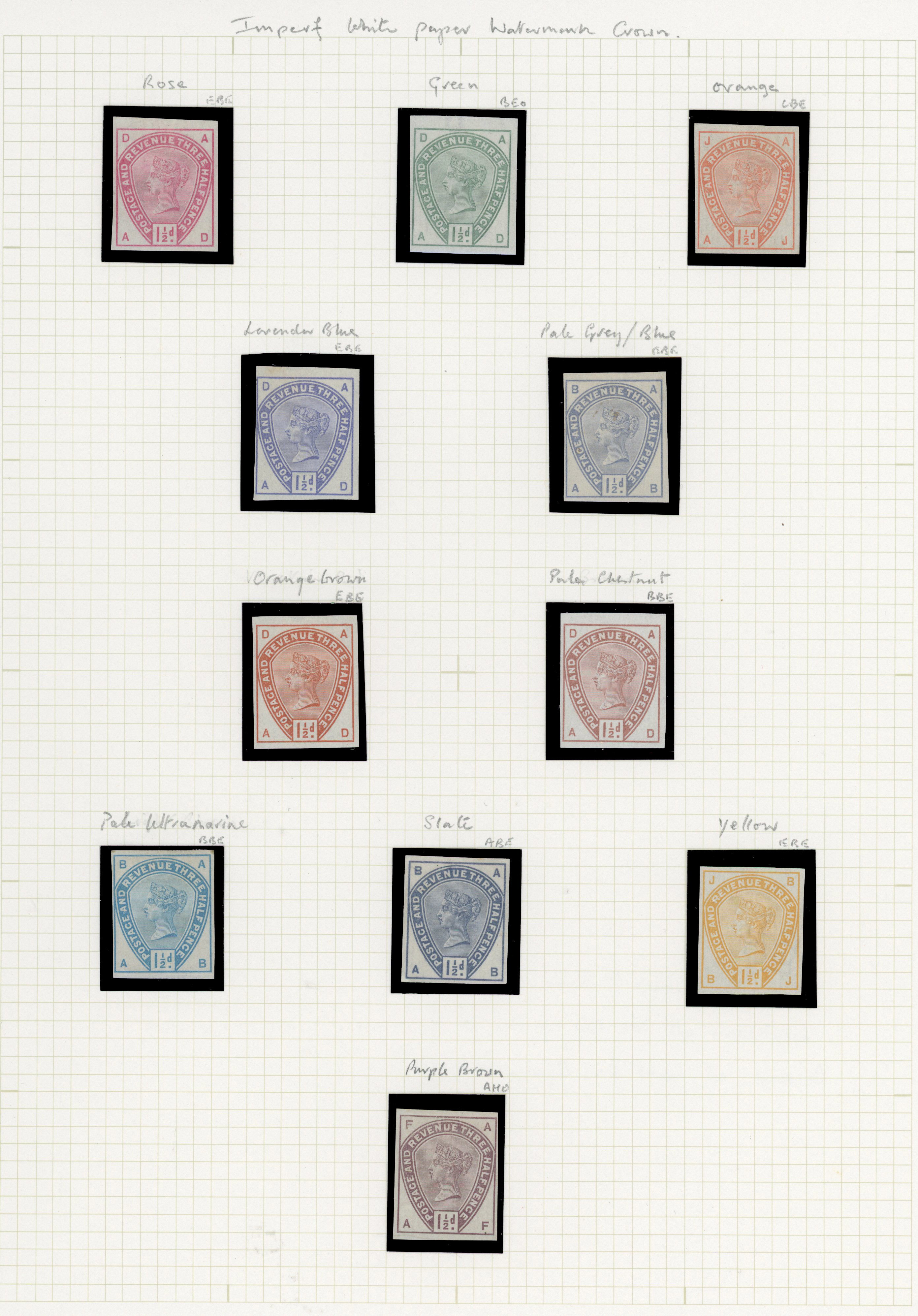 1883-84 1½d Colour trials, a group of eleven, imperforate examples