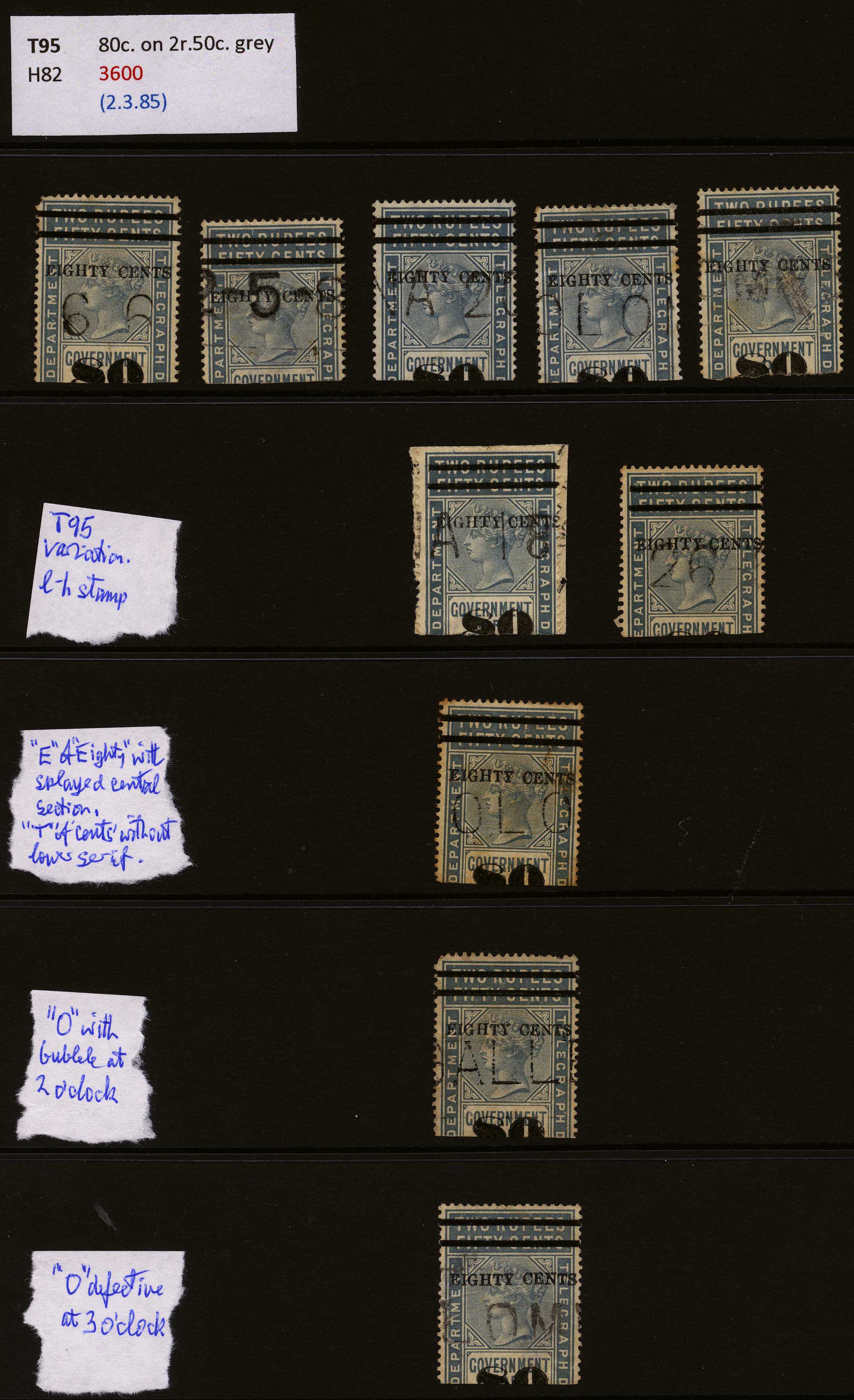 1885-8 80ct on 2r50 grey surcharge Types...