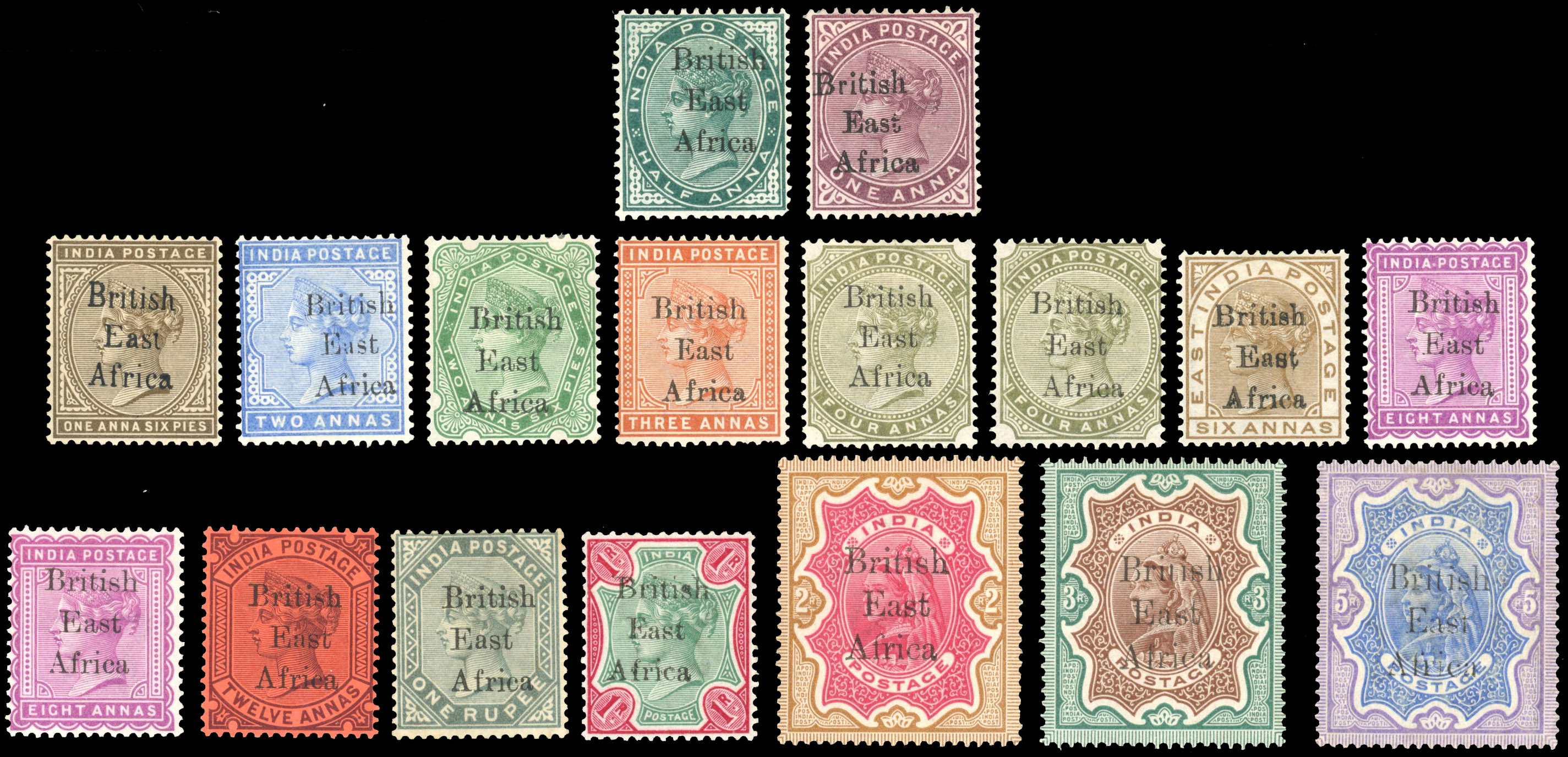 British East Africa SG 49-63 1895 overprints on India set mint