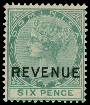 1879-88 6d green 'REVENUE', watermark...