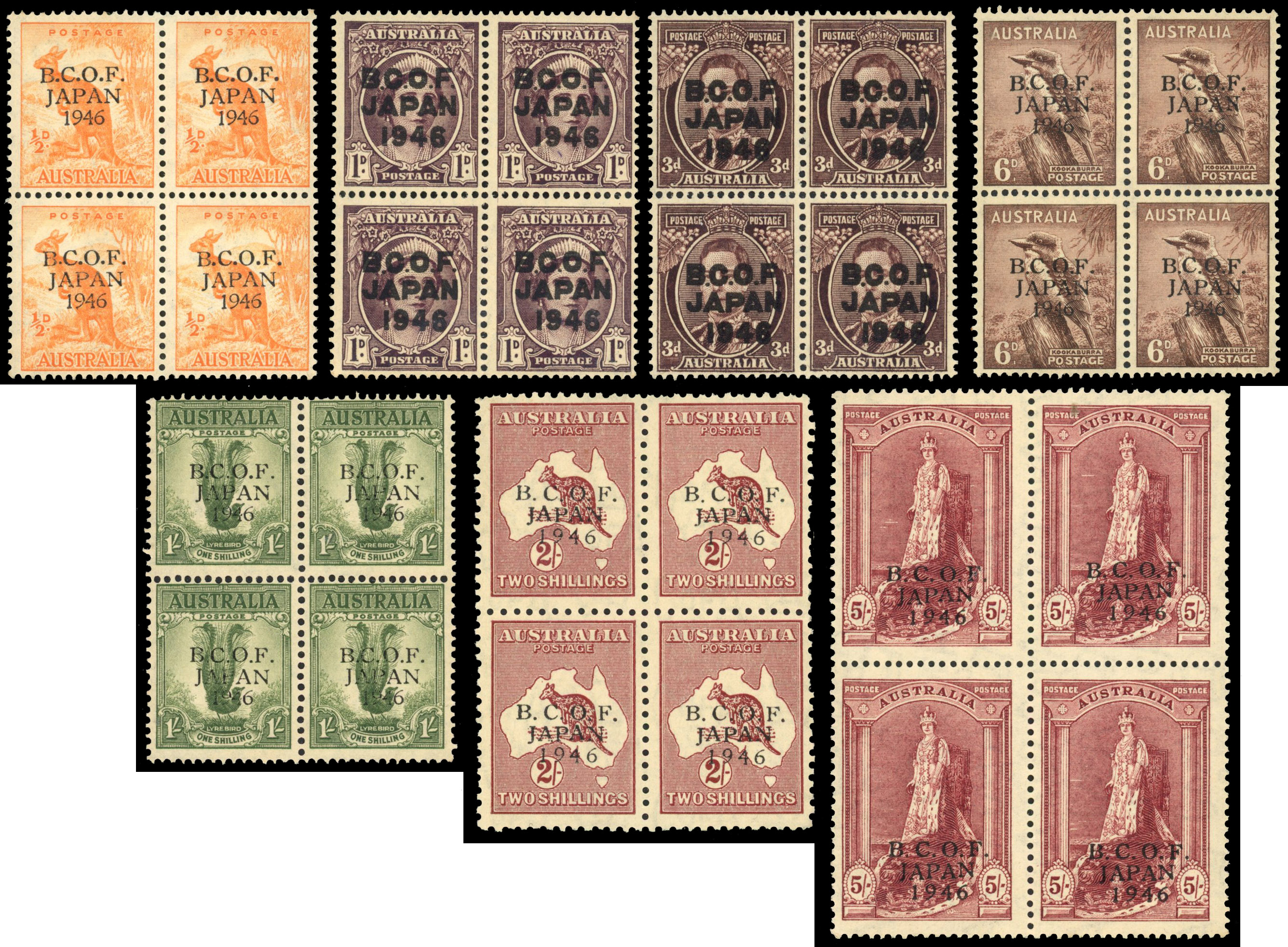 Australia B.C.O.F. set in mint blocks of 4 SG J1-J7