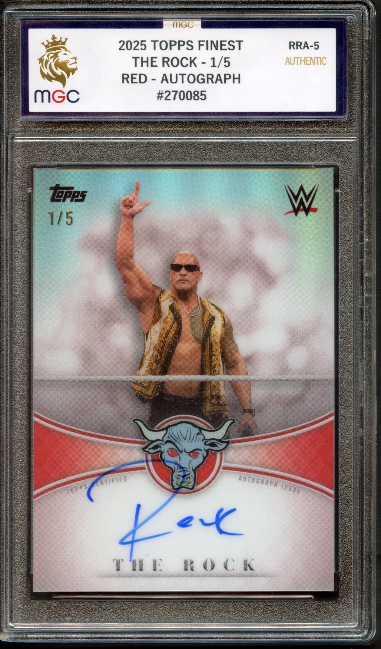 2025 TOPPS FINEST WWE THE ROCK 1/5 RED AUTO #270085