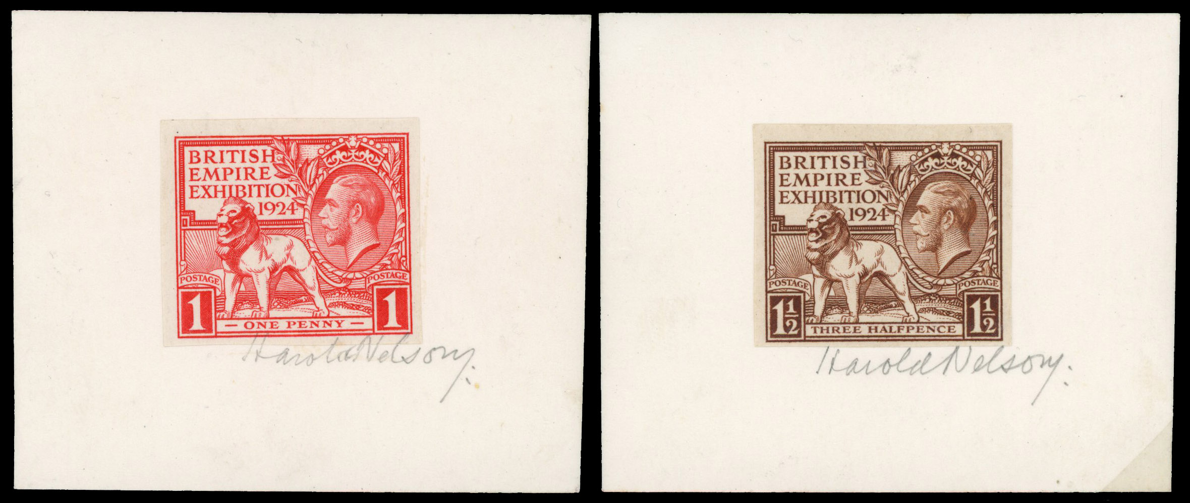 1924 British Empire Exhibition. Two examples cut down, mounted & signed