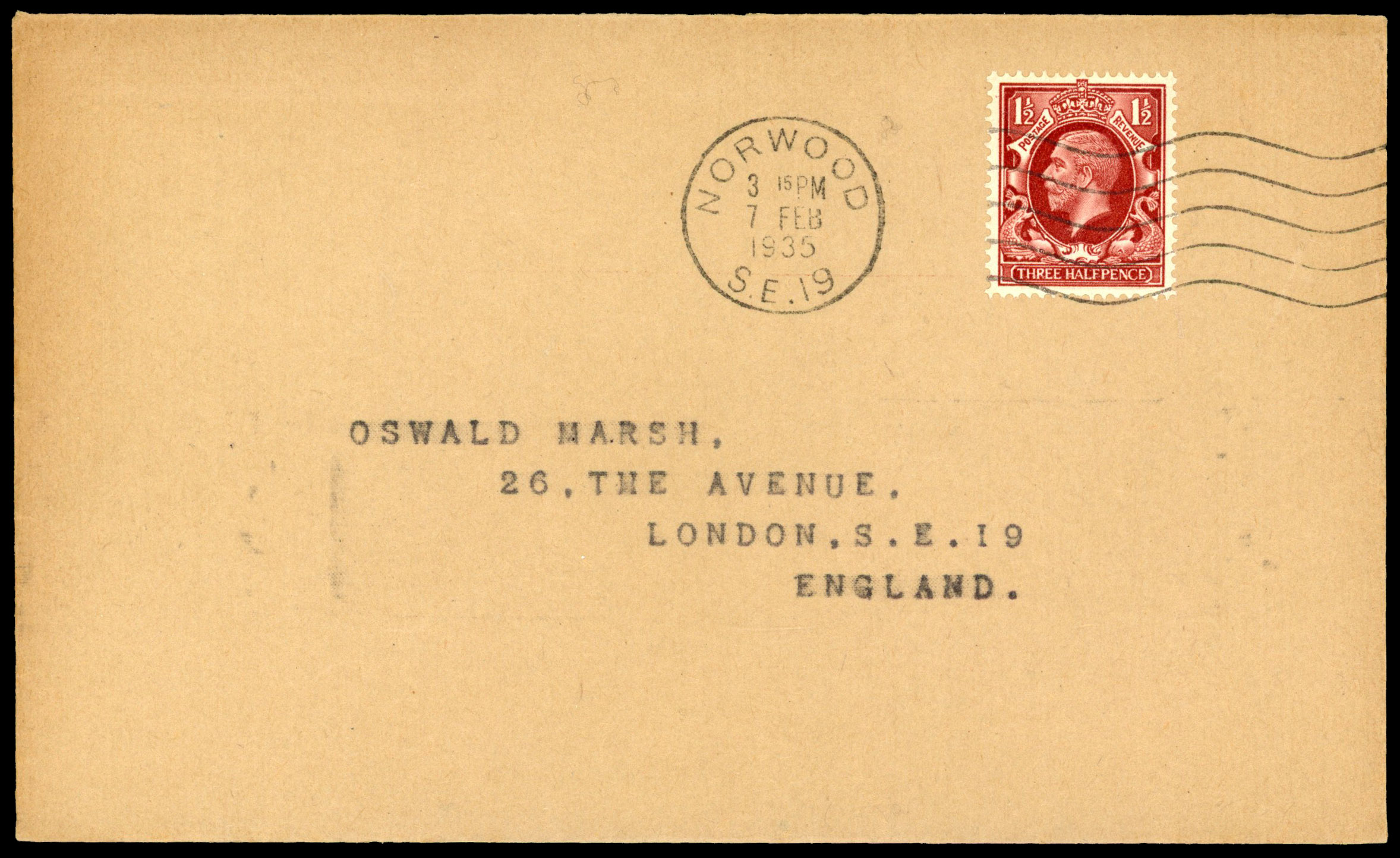 1935 1½d Red-brown (Small format 17.9 x 21.7mm). Marsh FDC