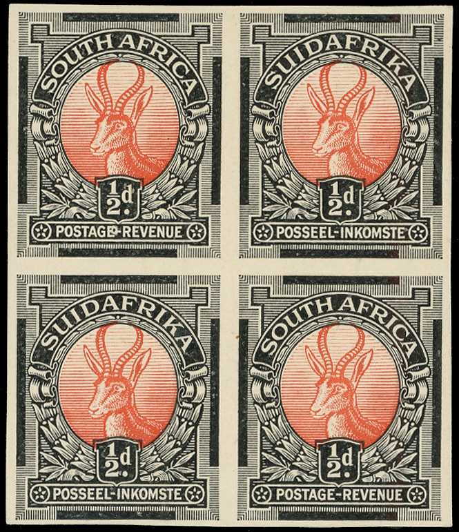 1926 Waterlow ½d Springbok plate proof block...